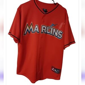 Vtg Miami Marlins Jersey M Majestic Orange MLB Genuine Merchandise USA